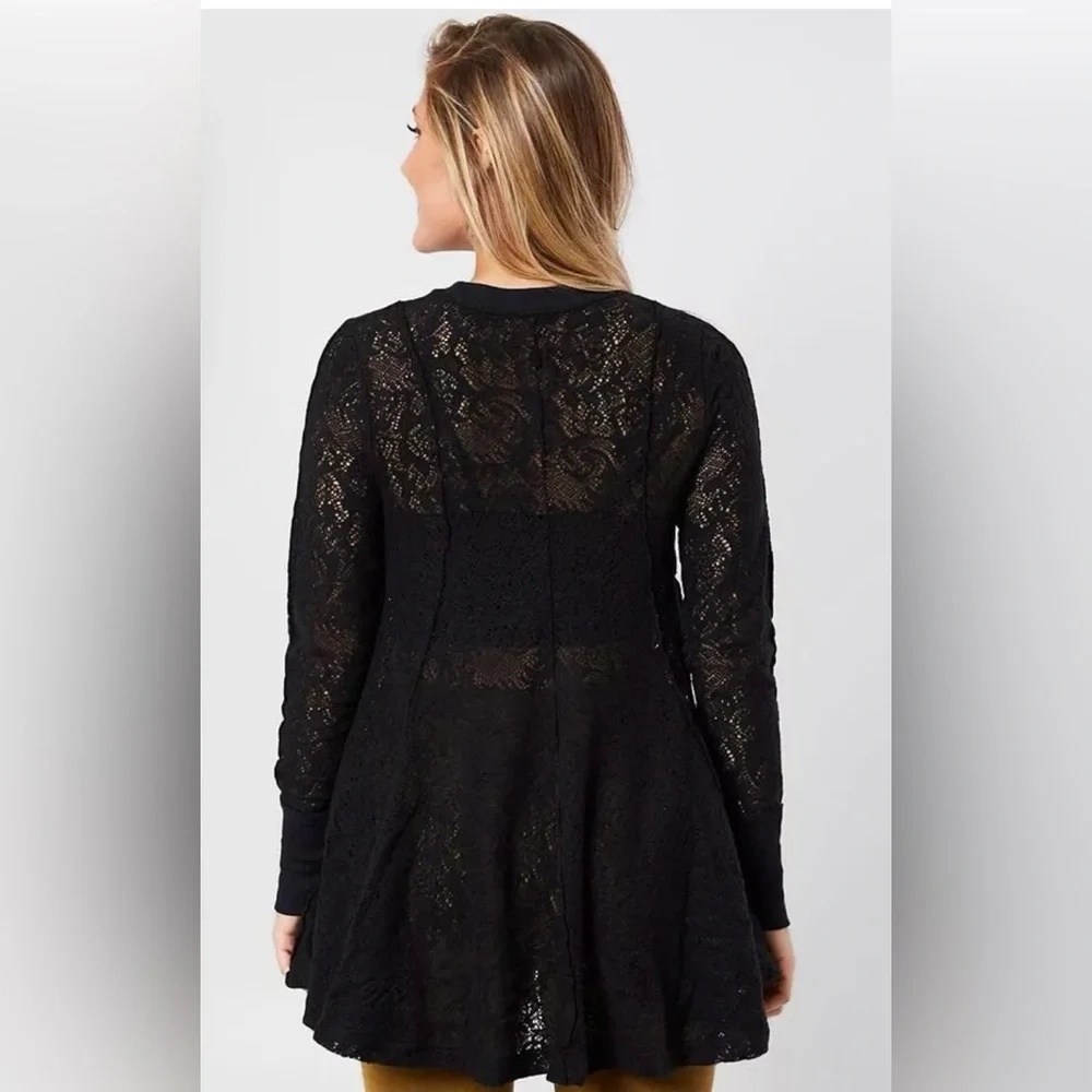 Free People Coffee in the Morning Tunic Top Size XS in Black